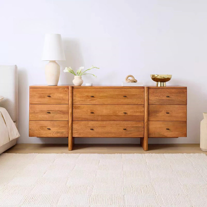 Buffet 9 tiroirs de style médiéval, H 34,25 po x l 70,86 po x P 17,72 po