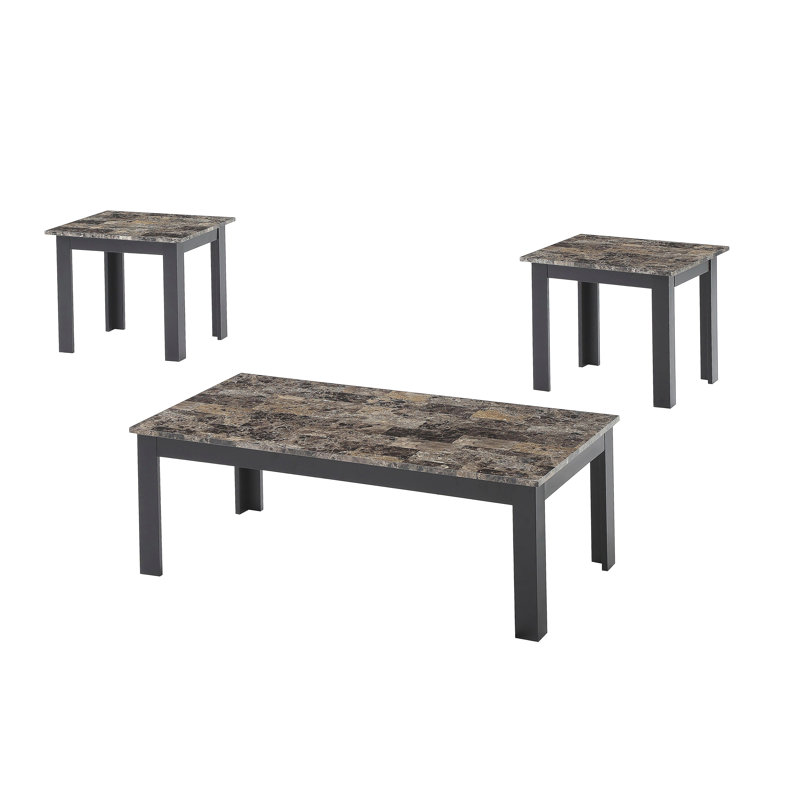 3 pièces table basse rectangulaire de style traditionnel table de chevet carrée pieds en bois plateau en marbre brun meubles en bois