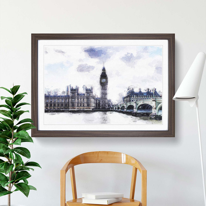The Houses of Parliament London in Abstract - Picture Frame Painting Print, Walnut Framed, 27cm H x 36cm W x 2cm D