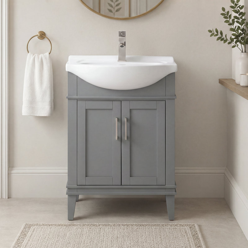 Ensemble de meuble-lavabo simple autoportant 24 po avec plateau en céramique Arlowene, gris, 24"