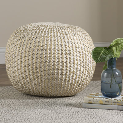 Samuel Transitional Cableknit Handmade Cotton Round Upholstered Ottoman Pouf