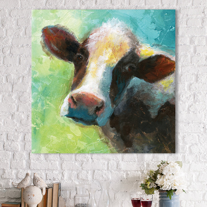 «Colorful Quirky Cow», reproduction sur toile tendue, H 18 po x l 18 po