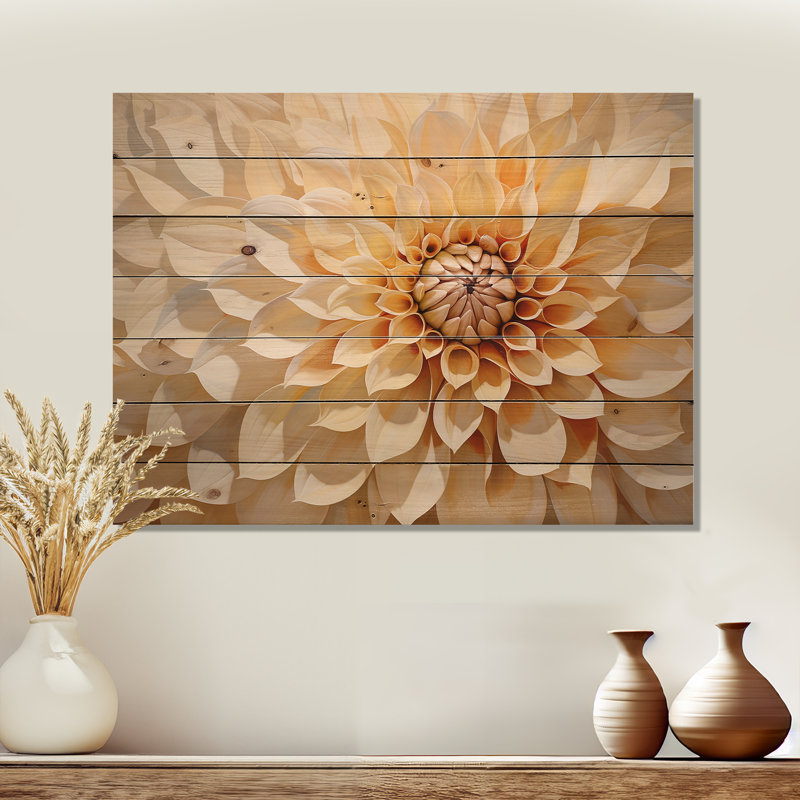 Minimalisme Dahlia - art mural en bois Dahlia sur bois de pin naturel, H 30 po x l 40 po