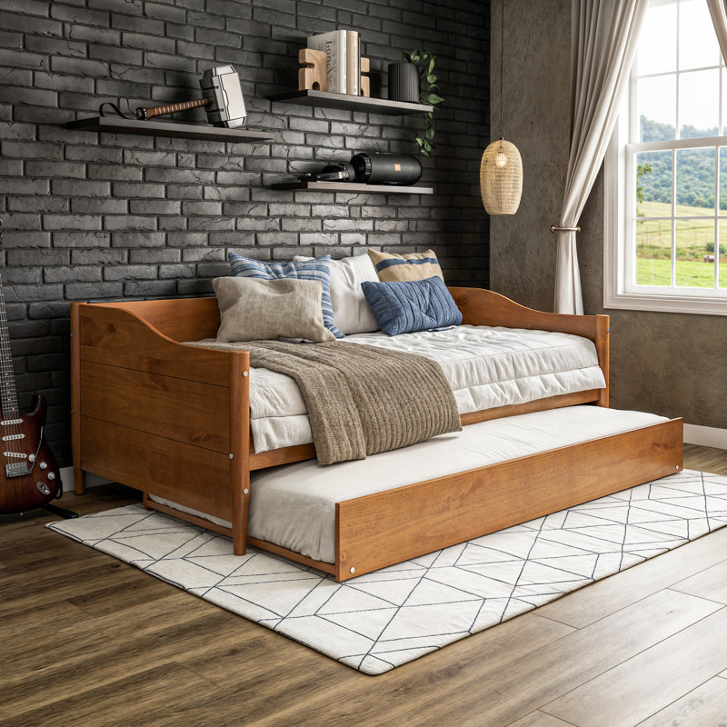 Anayelli Solid Wood Classic Daybed with Trundle, Castanho