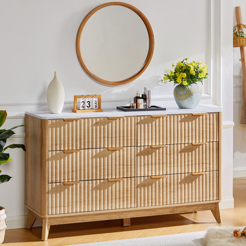 Commode 6 tiroirs Gerius, cannelée, jaune, Jaune