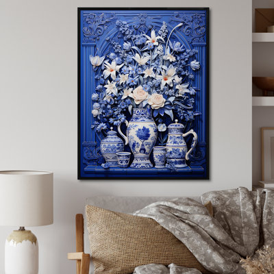 Bleu et blanc Boho Plant Pottery III - Boho Pottery, art mural