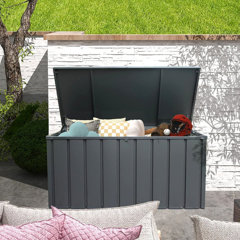 Chariot d'extérieur imperméable de 100 gallons - gris foncé, verrouillable pour coussins de patio, coussins, outils de jardin avec structure solide