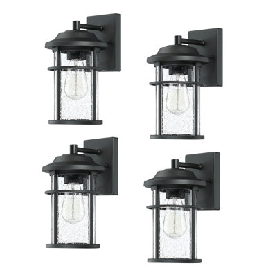 Black/Clear Seeded Glass Outdoor Wall Lantern