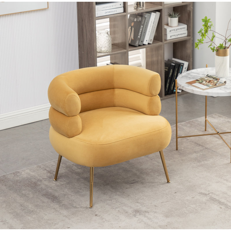 Demetrius  30" W Upholstered Barrel Chair, Yellow Velvet