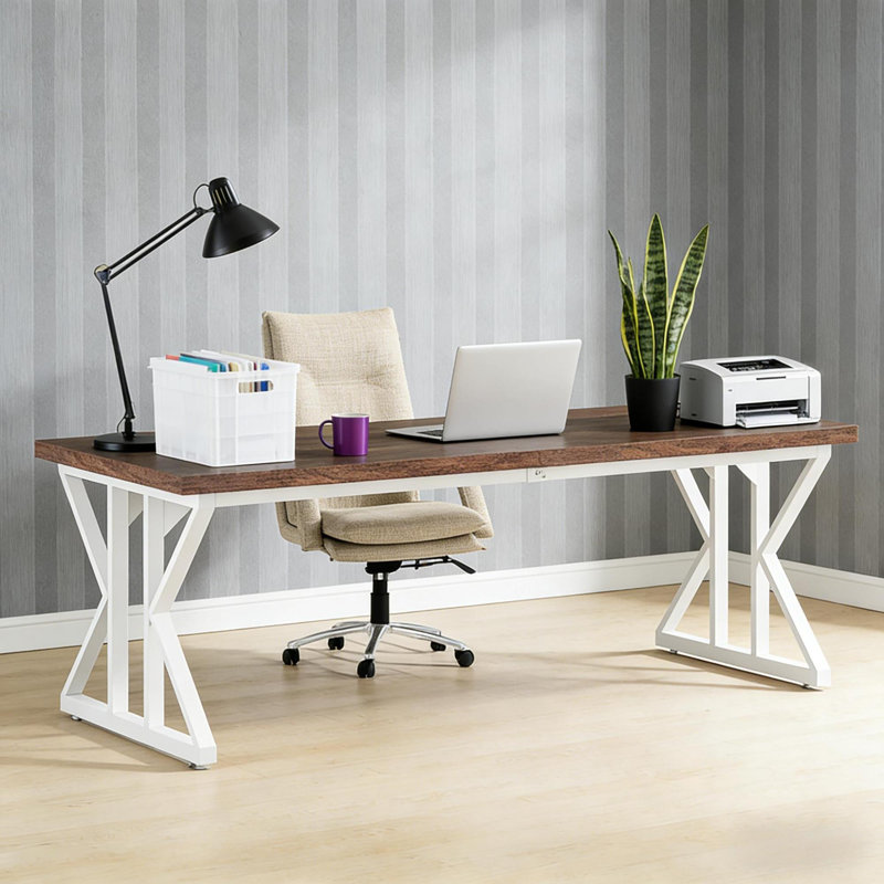 Bureau rustique contemporain, en métal et panneau de particules, spacieux pour un usage domestique