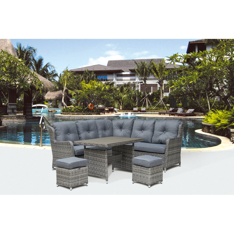 Vandeventer 6 Seater Rattan with Cushions, Grey, Grey