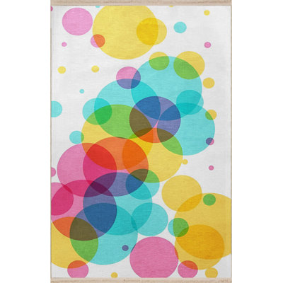 Tapis multicolore à motif de cercles en forme de cercle décoratif et lavable à la machine
