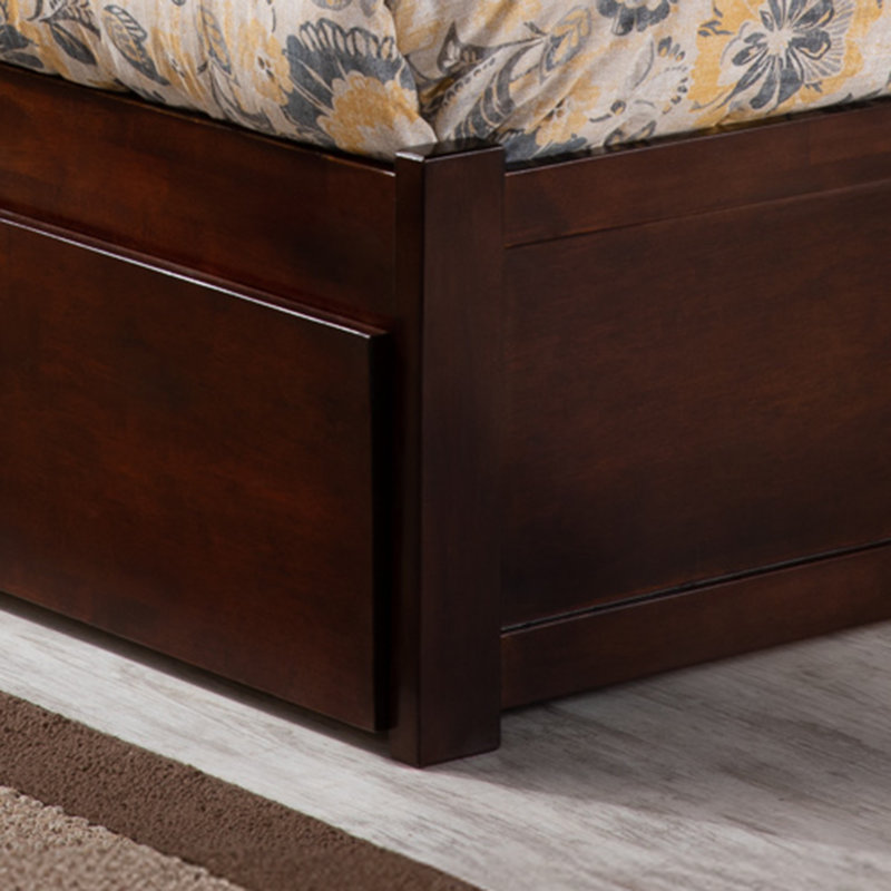 Bharmal Solid Wood Arched Slat Platform Bed with Footboard & Full Roll Out Trundle, Walnut