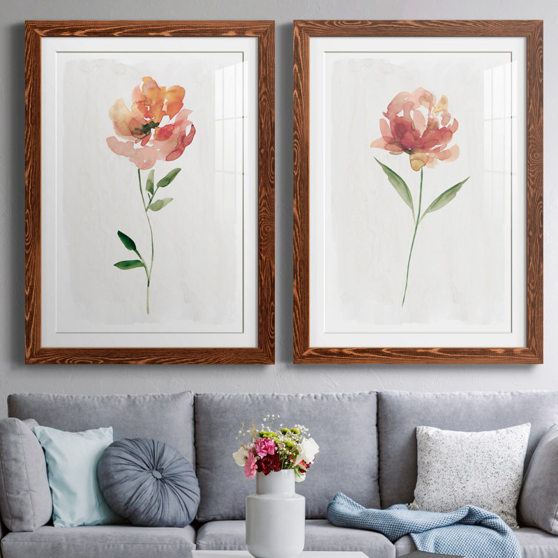 Happy Bloom I - ensemble de 2 reproductions d'art, H 44 po x l 31 po x P 1 po, Papier avec cadre érable, Blanc