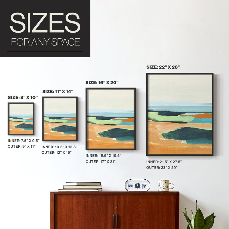 Reproduction encadrée turquoise et orange II - bois massif, H 14 po x l 11 po, Noir