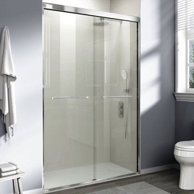 44-48 In. W X 72 In. H Double Sliding Shower Door, Semi-Frameless Bathroom Sliding Door With 1/4" (6Mm) Tempered Glass For Walk-In Shower, Chrome