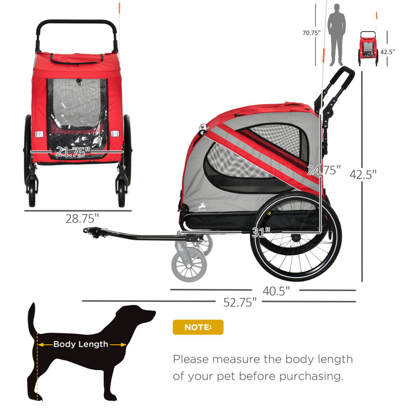 Red and Gray 2-in-1 Pet Bike Trailer and Stroller