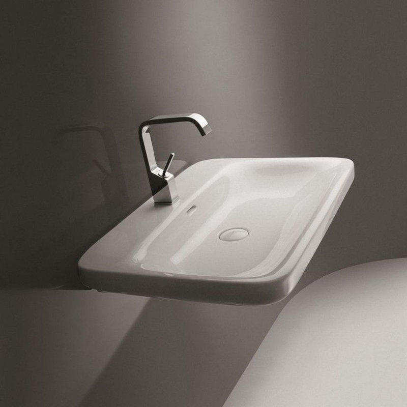 Lavabo de salle de bain rectangulaire double en céramique Start White, Monotrou