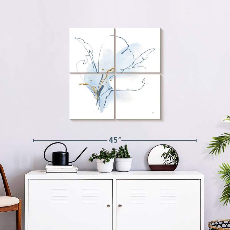 Blue And Gold Floral I, H 26 po x l 26 po