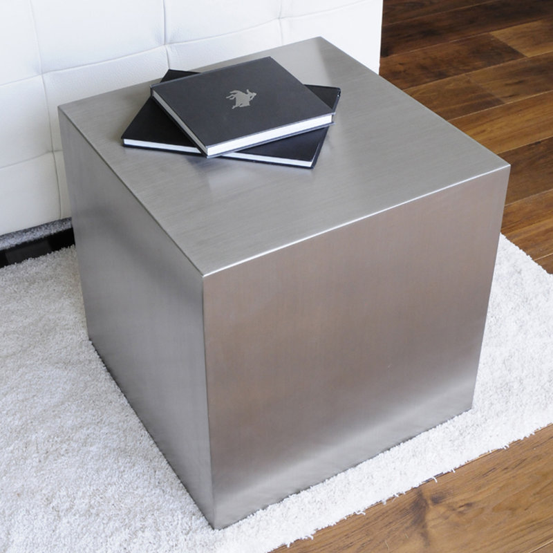 Jules Steel Top End Table, Brushed Metal, 20" H x 20" x 20" D