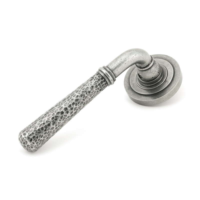 Hammered Newbury Lever on Rose Set (Art Deco) - Unsprung, Pewter Patina