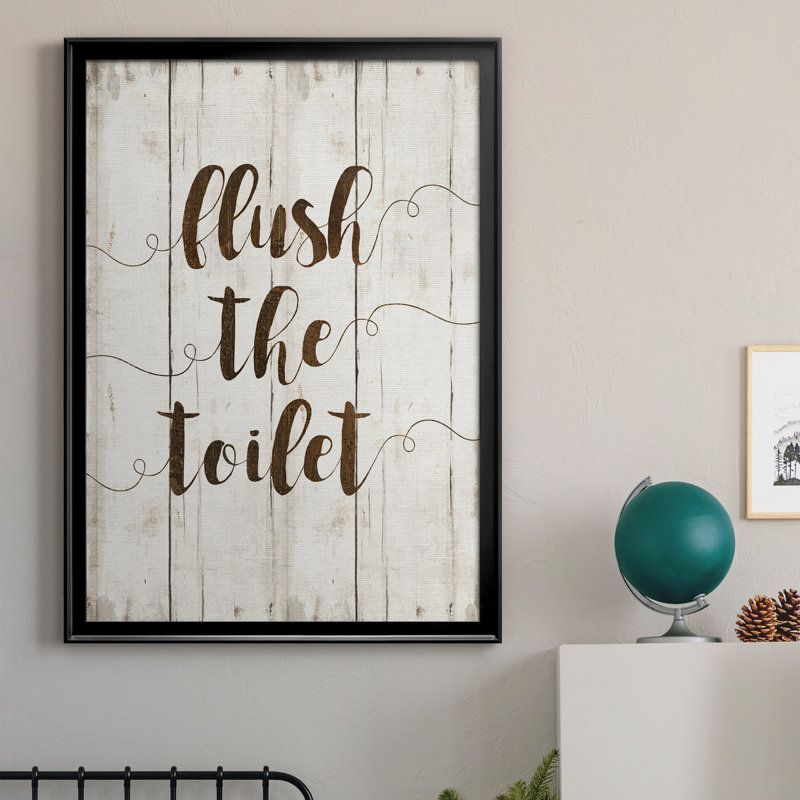 «Flush The toilettes», art textuel sur toile, H 26,5 po x l 36,5 po x P 1,5 po, Noir