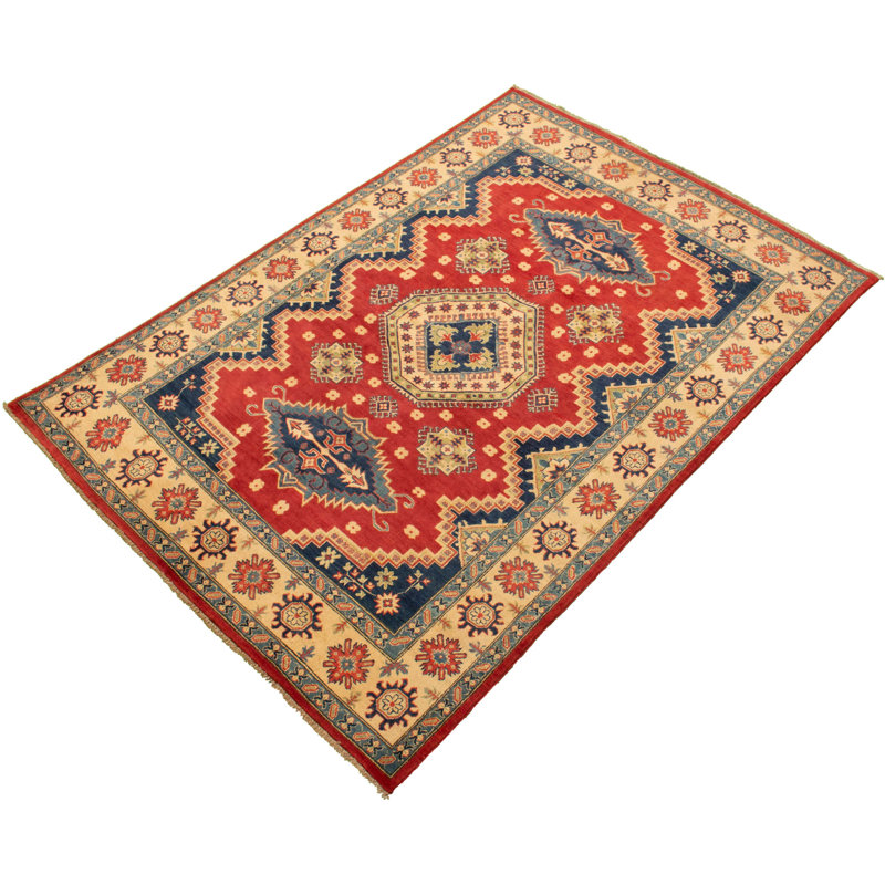 Tapis décoratif en laine rouge de conception unique 6 pi 8 po X 9 pi 7 po noué à la main New Age