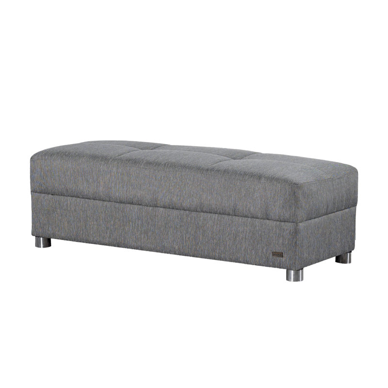 Upholstered Ottoman, Gray Polyester