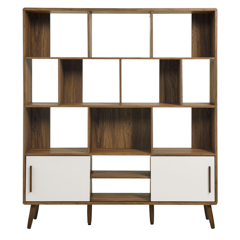 Transmit 59" Bookcase With Sliding Doors In Walnut, Walnut-Linen