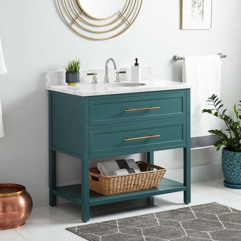 36" Robertson Single Bathroom Vanity Set with Oval Undermount Sink, 8" Widespread, Carrara Marble, Black