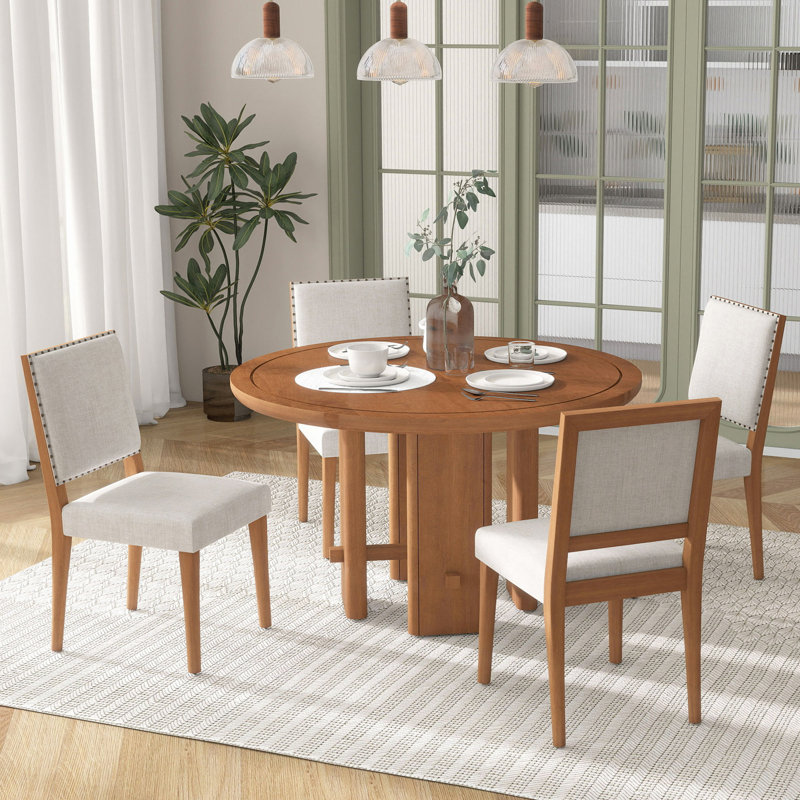 Ensemble de table de salle à manger 5 pièces pour 4 personnes, Beige; brun