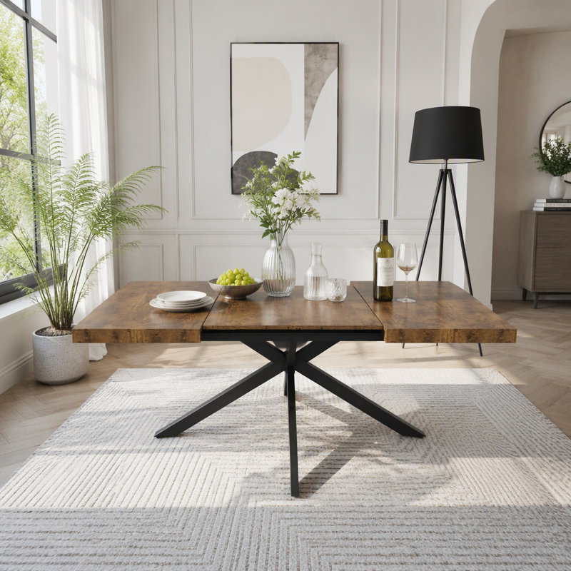 55.11"-70.86"Retro Rectangular Stretch Dining Table, Rustic Brown/Black