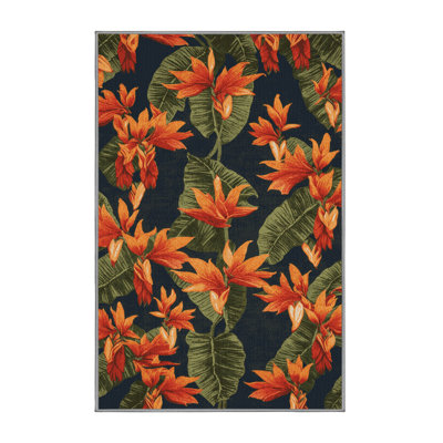 Machine Washable Botanical Brown Area Rug