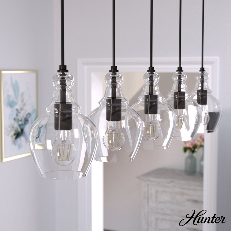 Maple Park Noble Bronze Linear Cluster Pendant with Clear Glass Shades