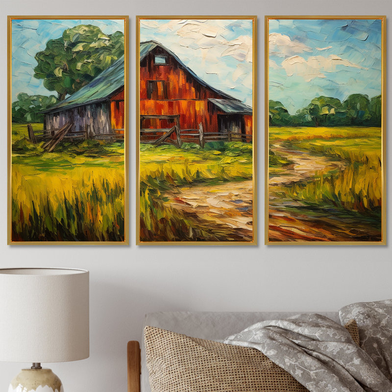 Rustic Farmhouse Green Country Road - Ensemble de décoration murale maison de campagne, Cadre flottant doré
