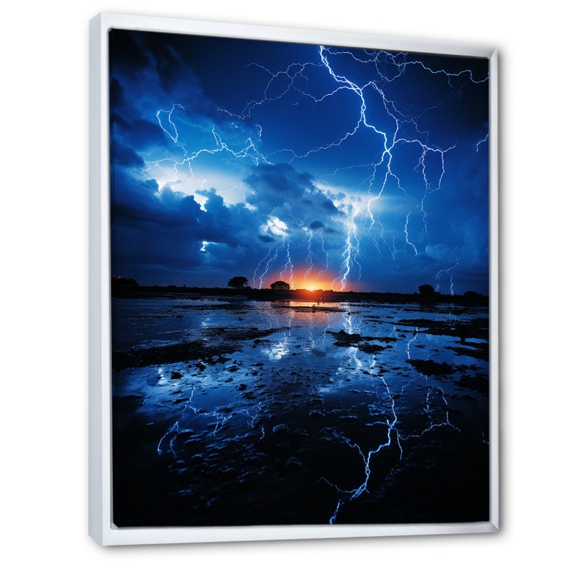 Bakersfield " Ethereal Lightning I ", White Floater Framed, 40" H x 30" W x 1.5" D