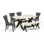 L'ensemble de table de salle à manger 6 pièces contient une table de salle à manger rectangulaire et 4 chaises Parson en tissu de lin Gotham foncé avec un banc, noir brossé-144079709-144079682-144079683