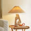 Petite lampe de table moderne en résine beige avec abat-jour en lin pour le salon de la chambre à coucher, ampoule incluse