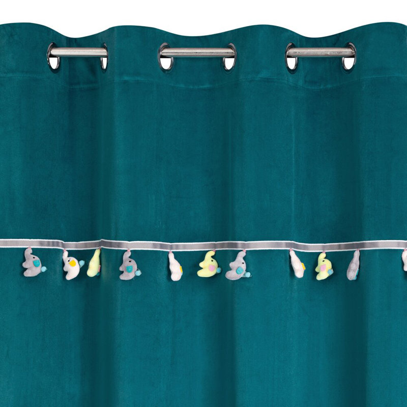 Kids Semi Sheer Curtain Single Panel, Teal
