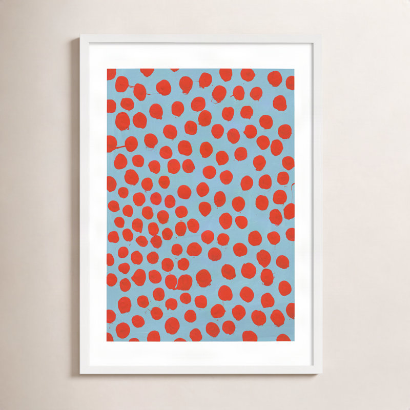 Navi Orient rouge sur bleu gris par Michela Sorrentino - Peinture, H 30 po x l 21 po x P 1,25 po, Blanc
