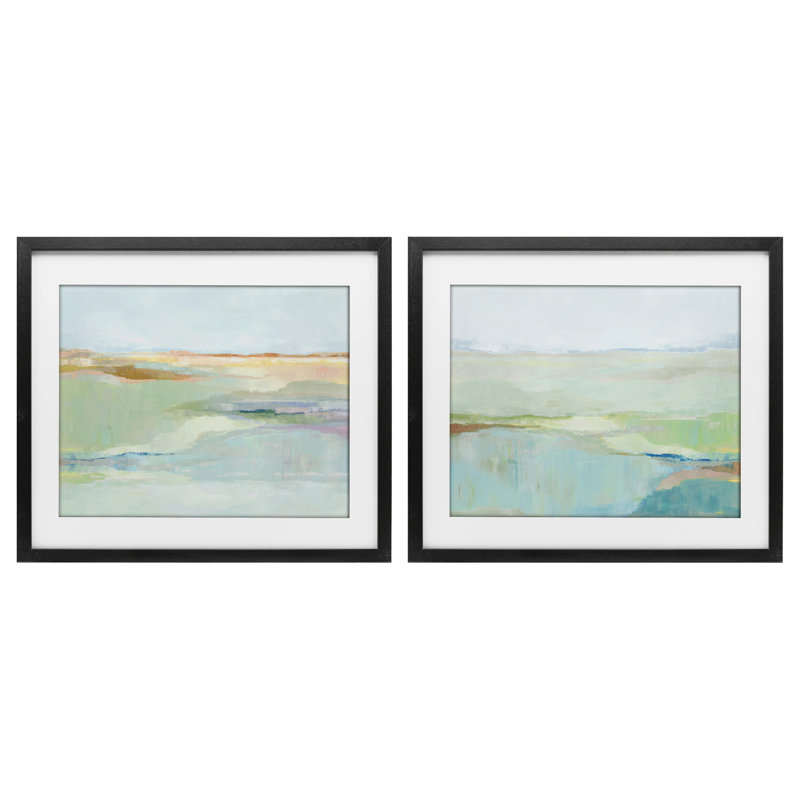 Ensemble de 2 impressions encadrées sous verre Soft Springtime Glow, design par Ian C., H 13 po x l 16 po, Cadre noir minuit