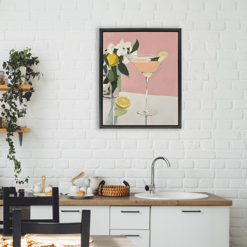 Cadre rose cocktail avec citrons flottants, design par Riley B, Cadre flottant noir de jais, H 21 po x l 17 po