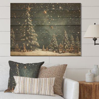 Green Christmas Pine Tree Decor - Tree Pine On Wood Print