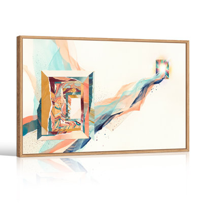 Teal and Peach Abstract Marbled Frame with Flowing Ribbons Canvas Wall Art