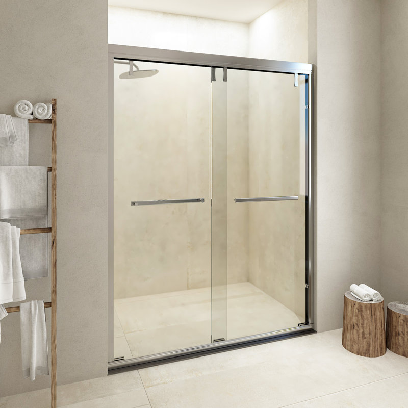 56-60'' W X 76'' H Double Sliding Door Semi-Frameless Shower Door With Clear Glass, Chrome