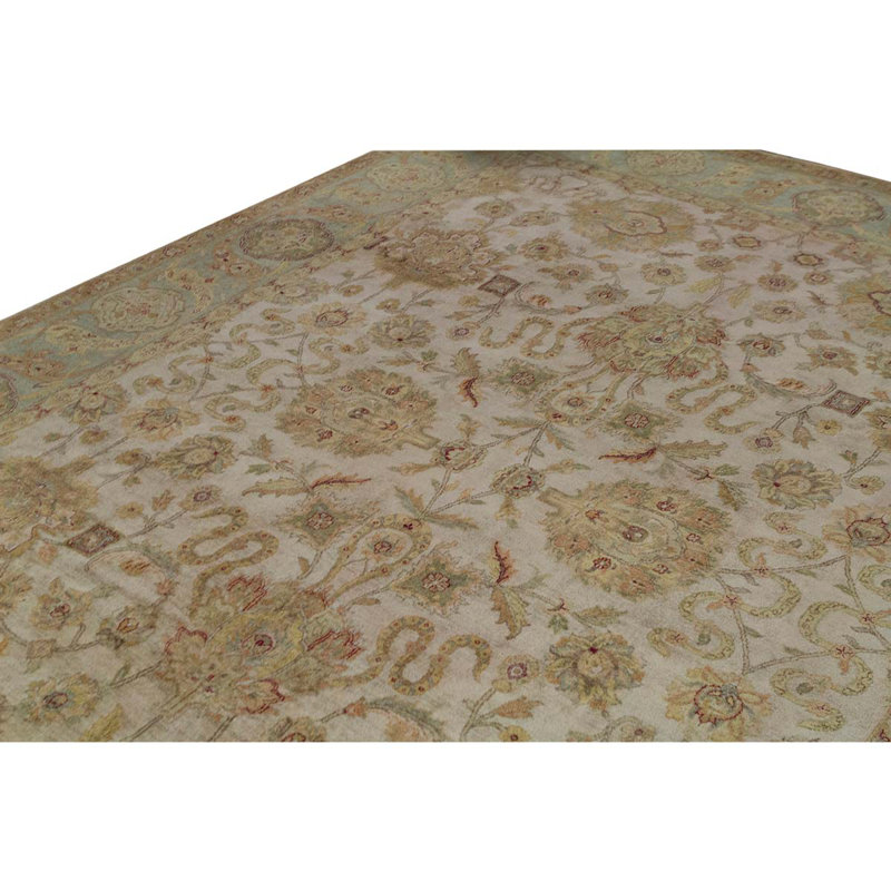 Tapis unique sable / gris clair noué à la main 9 pi 2 po x 12 pi 2 po