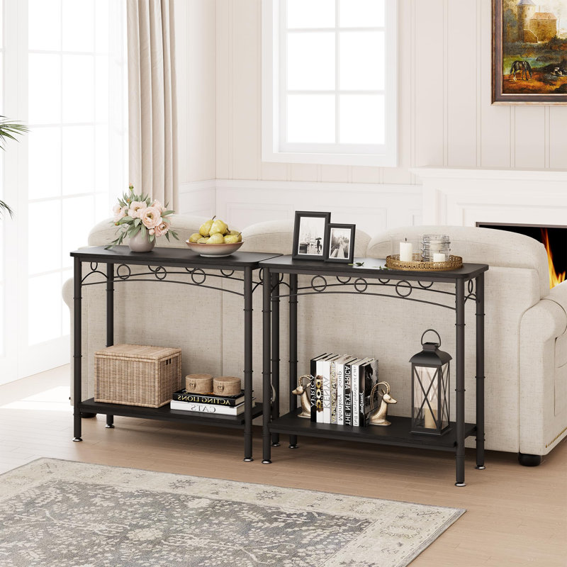 2 Tier Entryway Table, 31.5" Console Tables With Storage, Retro Sofa Table With Metal, Industrial Behind Couch Table, Black