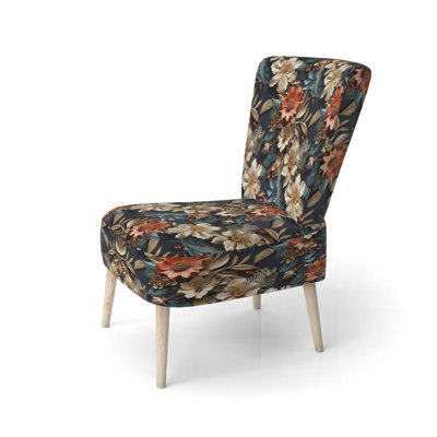 Vintage Tuscan Flowers - Upholstered Boho Side Chair, Paisley Pattern Accent Chair