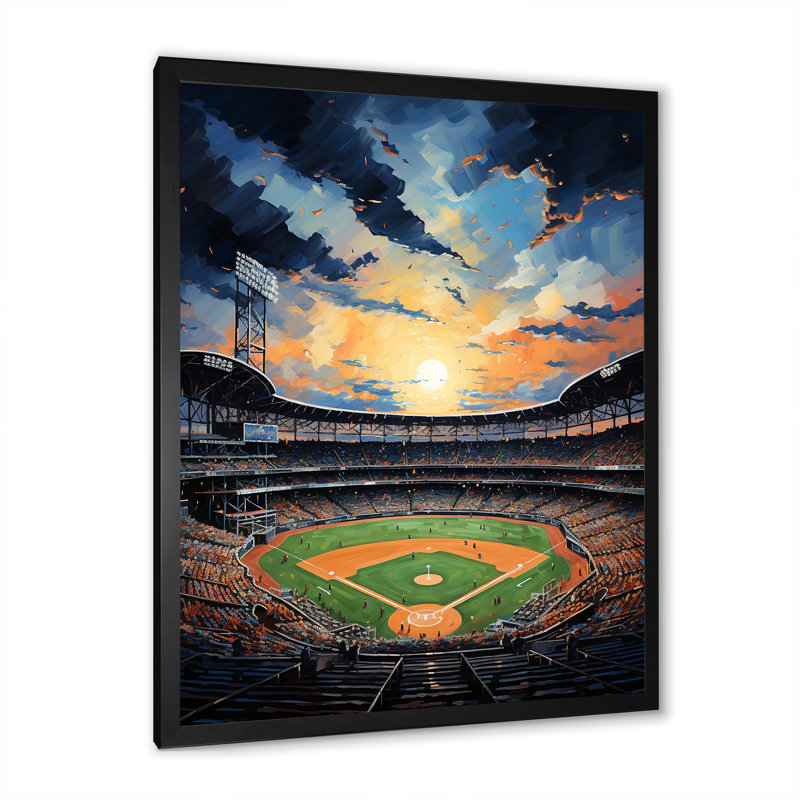 «Stadium In Spotlight Pointillism», peinture I, Cadre simple noir, H 32 po x l 24 po x P 1 po