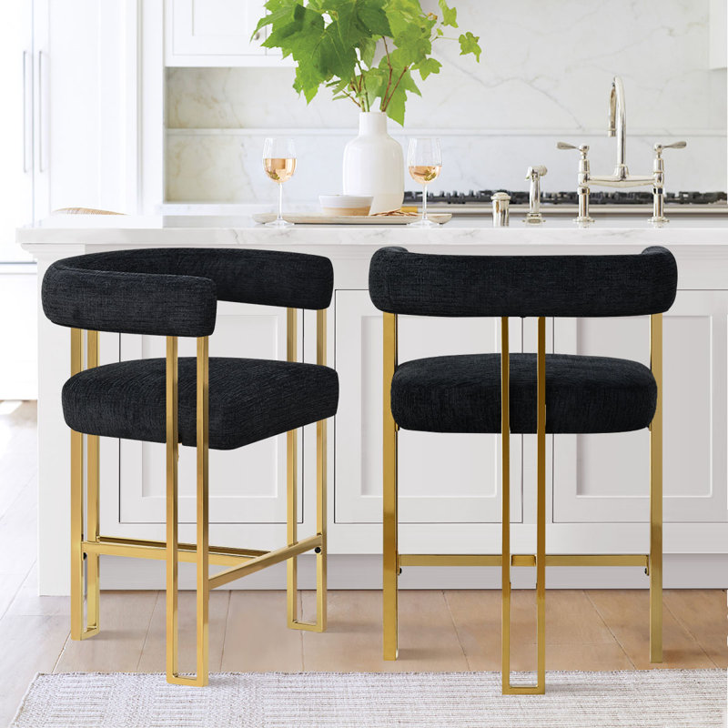Ensemble de 2 tabourets de comptoir rembourrés en chenille dorée Woburn, Noir